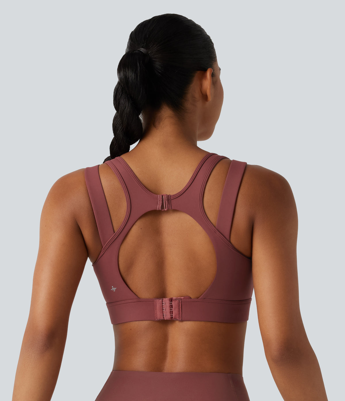 High Support V-neck Backless Adjustable Buckle Non-Removable Pad Running Sports Bra — Burgundy — view 4