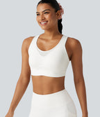 High Support Contrast Mesh Adjustable Buckle Non-Removable Pad Training Sports Bra — White — view 6