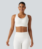 High Support Contrast Mesh Adjustable Buckle Non-Removable Pad Training Sports Bra — White — view 2