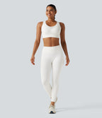 High Support Contrast Mesh Adjustable Buckle Non-Removable Pad Training Sports Bra — White — view 8