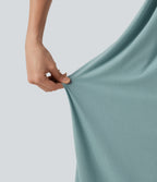 Halter Tie Back Built-in Bra Midi Resort Dress with Pockets — Oil Blue — view 8