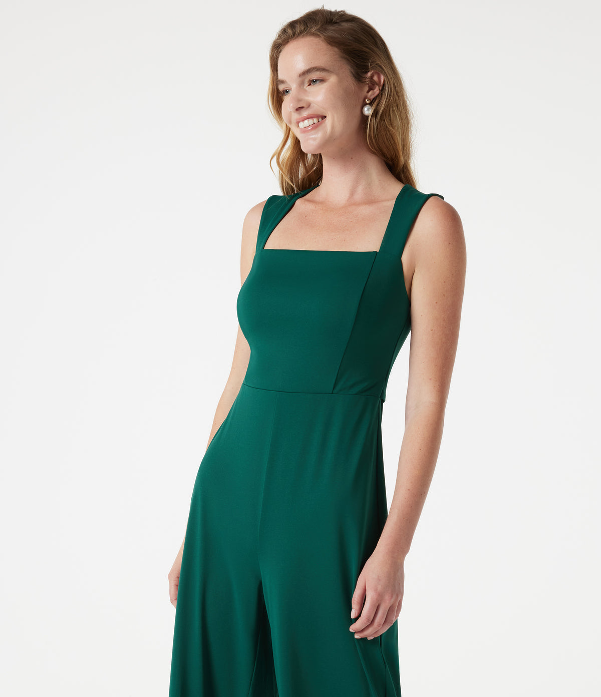 Square Neck Built-in Bra Sleeveless Jumpsuit-Edition — Rain Forest — view 5