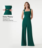 Square Neck Built-in Bra Sleeveless Jumpsuit-Edition — Rain Forest — view 1