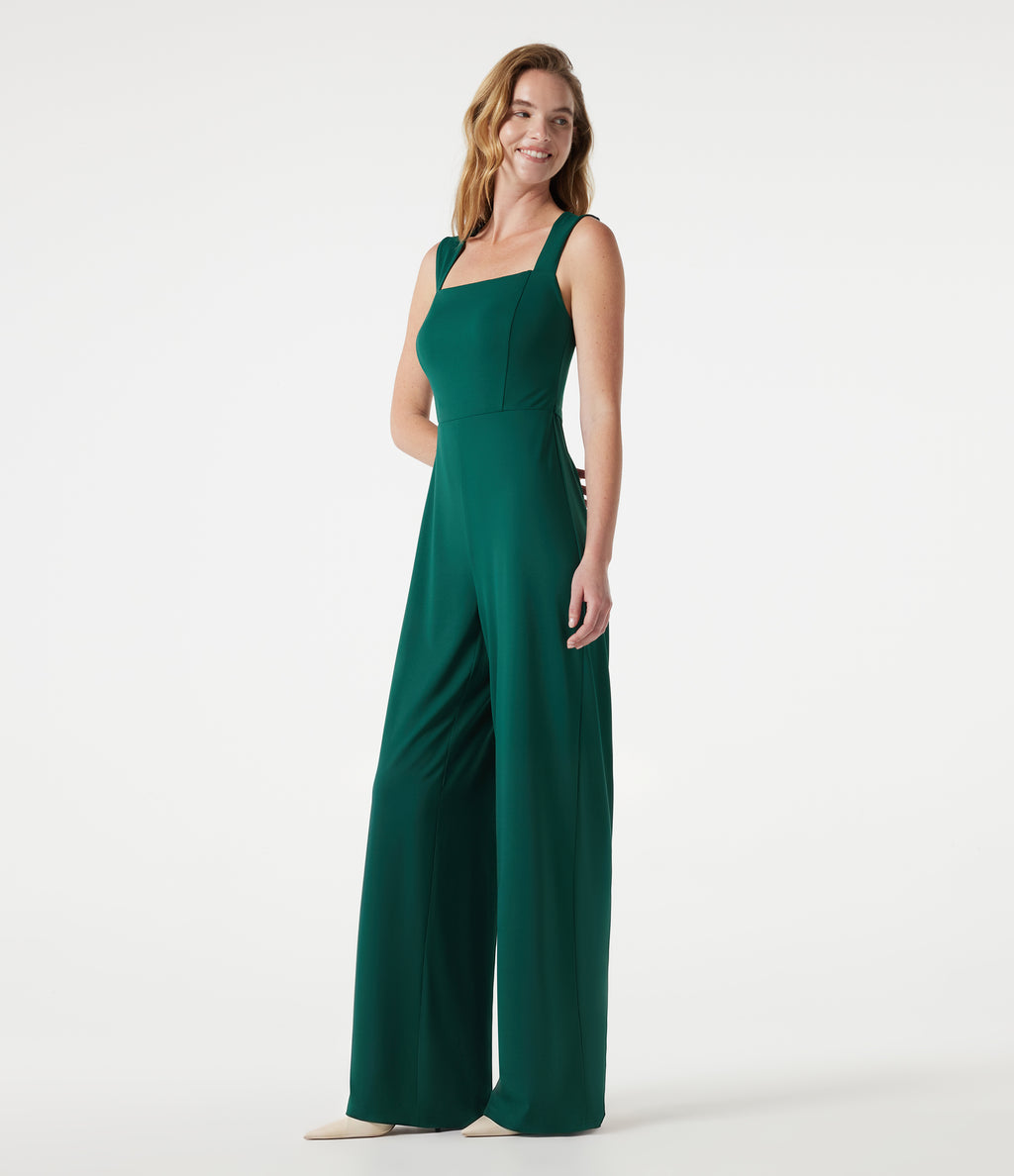 Square Neck Built-in Bra Sleeveless Jumpsuit-Edition — Rain Forest — view 3