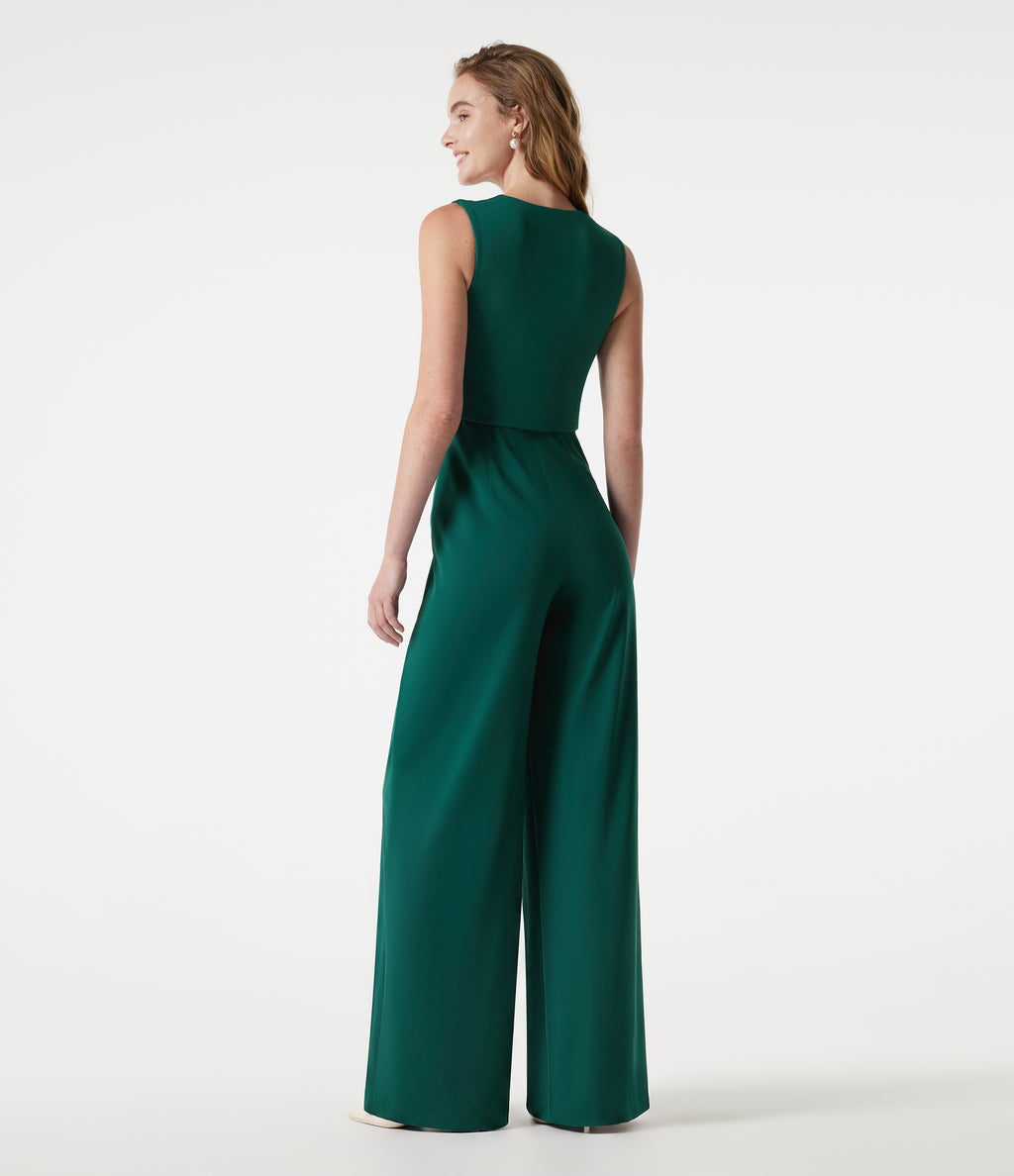 Square Neck Built-in Bra Sleeveless Jumpsuit-Edition — Rain Forest — view 2