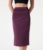 High Waisted Ruched Stretchy Satin-Like InstantCool Midi Casual Pencil Skirt — Amaranth — view 5