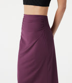 High Waisted Ruched Stretchy Satin-Like InstantCool Midi Casual Pencil Skirt — Amaranth — view 6