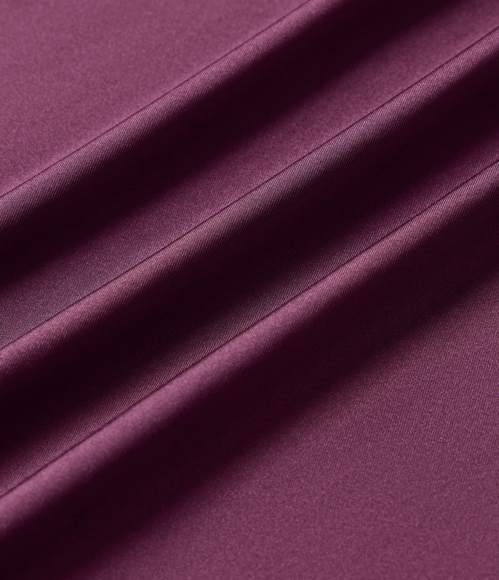 High Waisted Ruched Stretchy Satin-Like InstantCool Midi Casual Pencil Skirt — Amaranth — view 8