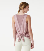 Round Neck Mesh Back Tie Yoga Tank Top — Cloud Gray Purple — view 4