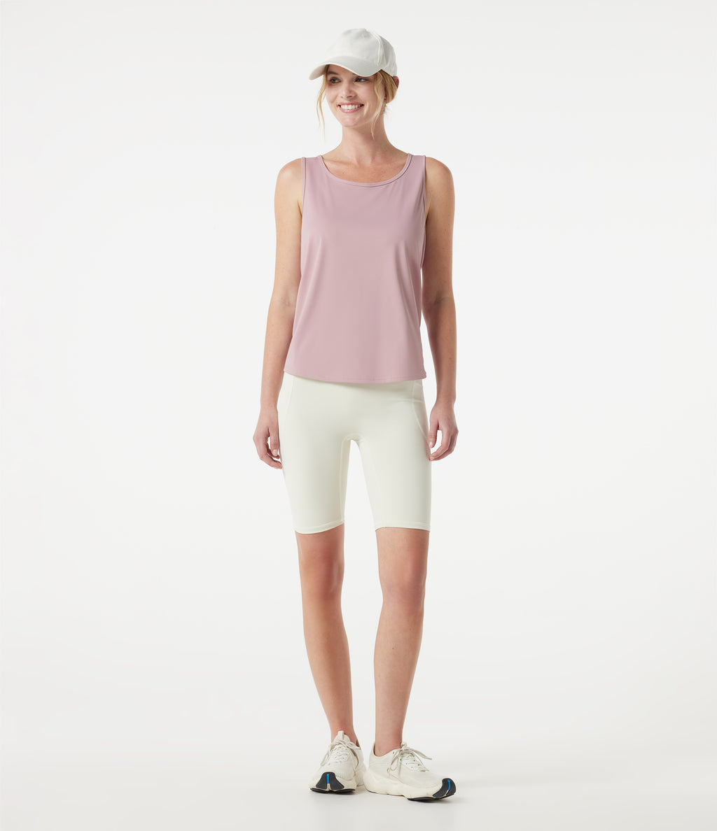 Round Neck Mesh Back Tie Yoga Tank Top — Cloud Gray Purple — view 8