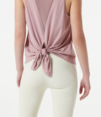 Round Neck Mesh Back Tie Yoga Tank Top — Cloud Gray Purple — view 5
