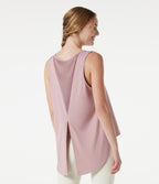 Round Neck Mesh Back Tie Yoga Tank Top — Cloud Gray Purple — view 6