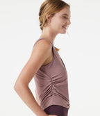 V Neck Asymmetric Hem Side Ruched Yoga Tank Top — Tawny Pink — view 5