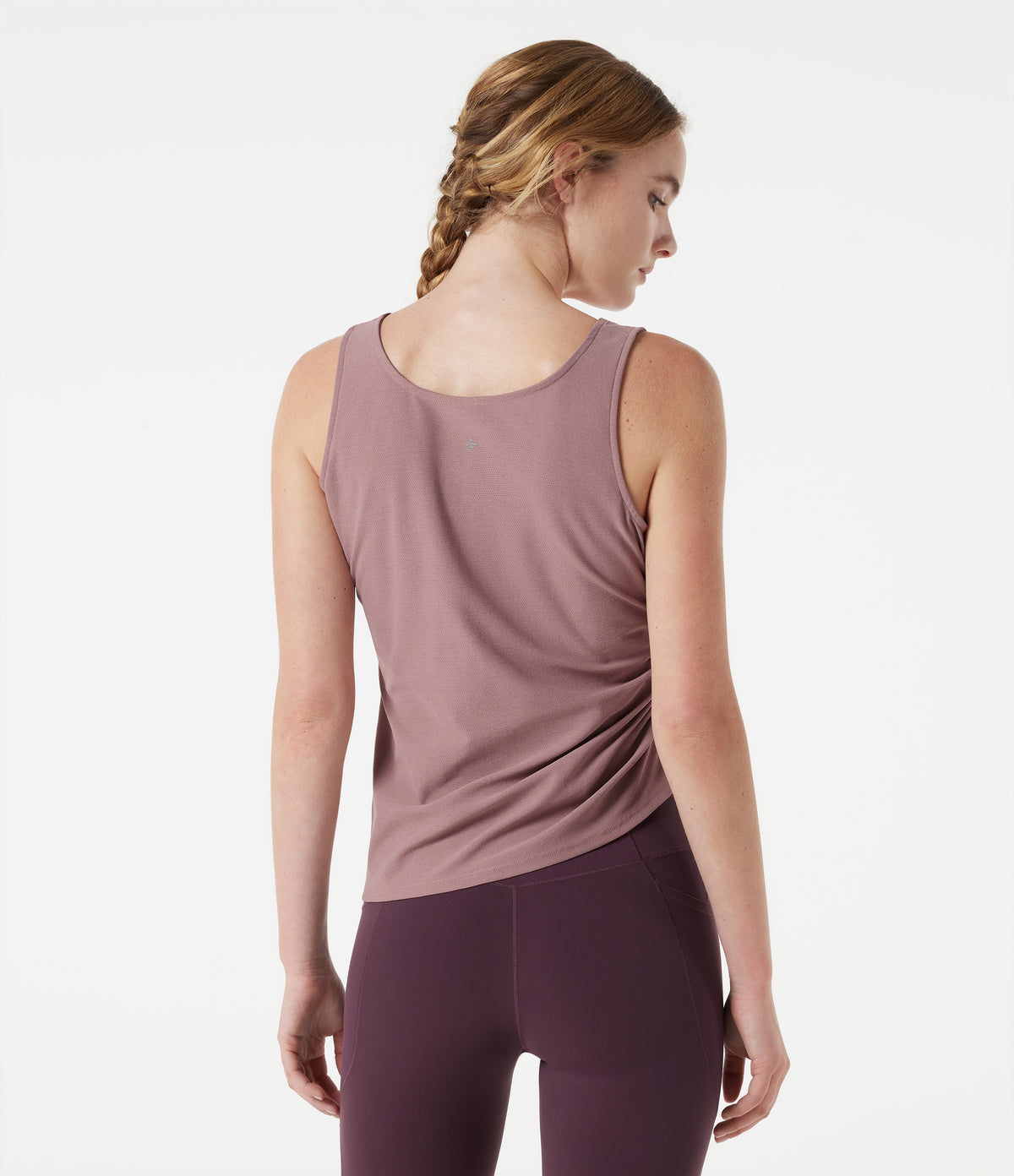 V Neck Asymmetric Hem Side Ruched Yoga Tank Top — Tawny Pink — view 2