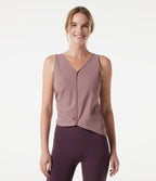 V Neck Asymmetric Hem Side Ruched Yoga Tank Top — Tawny Pink — view 3