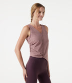 V Neck Asymmetric Hem Side Ruched Yoga Tank Top — Tawny Pink — view 4