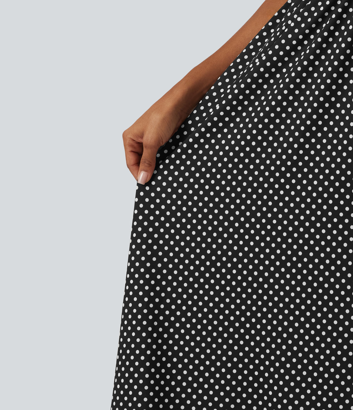 Sleeveless Backless Crossover Built-in Bra Polka Dot Midi Casual Flowy Dress with Pockets DD-F Cups — Midnight Dots — view 6