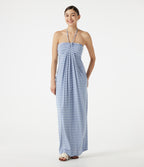 Halter Tie Back Built-in Bra Striped Maxi Resort Dress with Pockets — Blue Horizon Sky — view 3