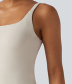 Underarm Smoothing V Back Built-in Bra Workout Tank Top — Earth Tile Gray — view 7