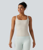 Underarm Smoothing V Back Built-in Bra Workout Tank Top — Earth Tile Gray — view 4