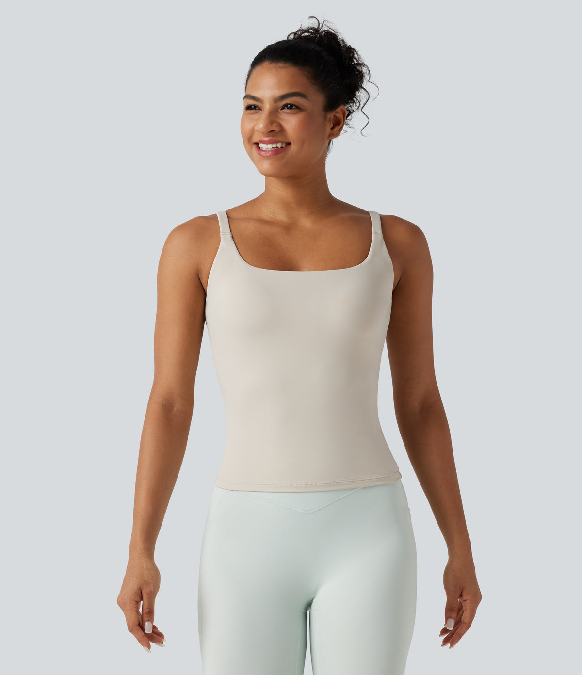 Underarm Smoothing V Back Built-in Bra Workout Tank Top — Earth Tile Gray — view 4