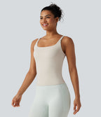 Underarm Smoothing V Back Built-in Bra Workout Tank Top — Earth Tile Gray — view 3