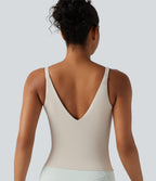 Underarm Smoothing V Back Built-in Bra Workout Tank Top — Earth Tile Gray — view 5
