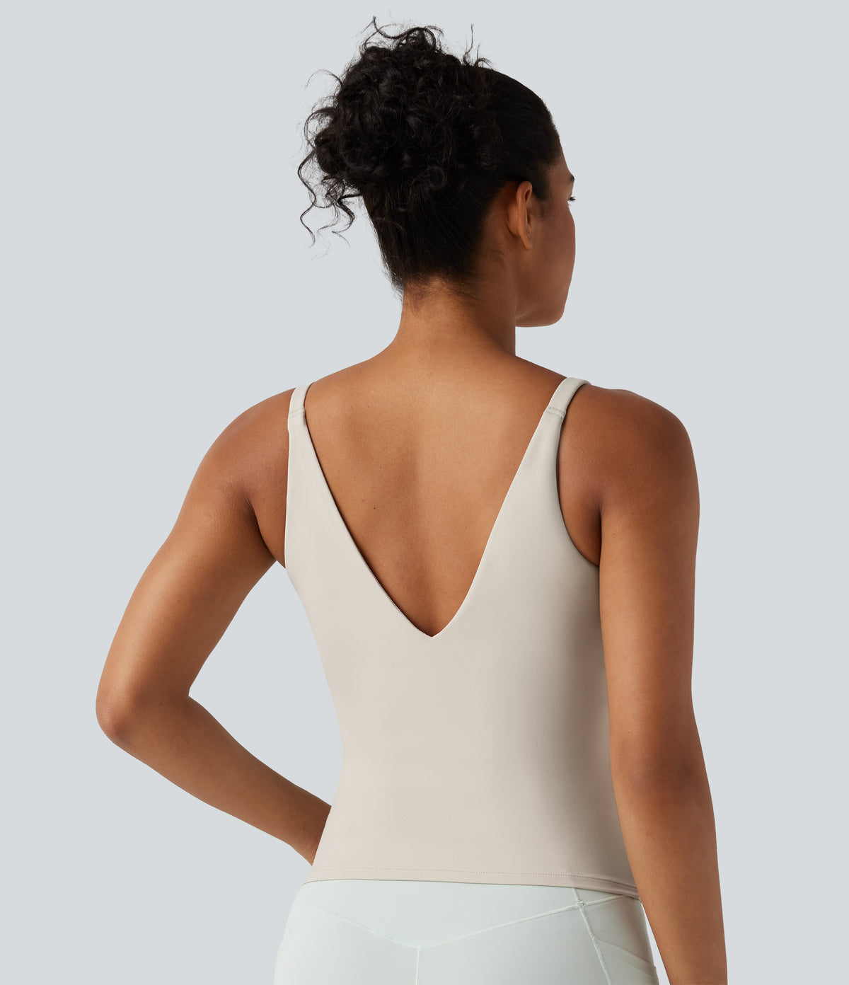 Underarm Smoothing V Back Built-in Bra Workout Tank Top — Earth Tile Gray — view 2