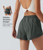 Mid Rise Drawstring Curved Hem Contrast Mesh 2-in-1 Running Shorts 3'' with Pockets — Urban Chic — view 1