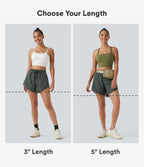 Mid Rise Drawstring Curved Hem Contrast Mesh 2-in-1 Running Shorts 3'' with Pockets — Urban Chic — view 2