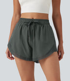 Mid Rise Drawstring Curved Hem Contrast Mesh 2-in-1 Running Shorts 3'' with Pockets — Urban Chic — view 3
