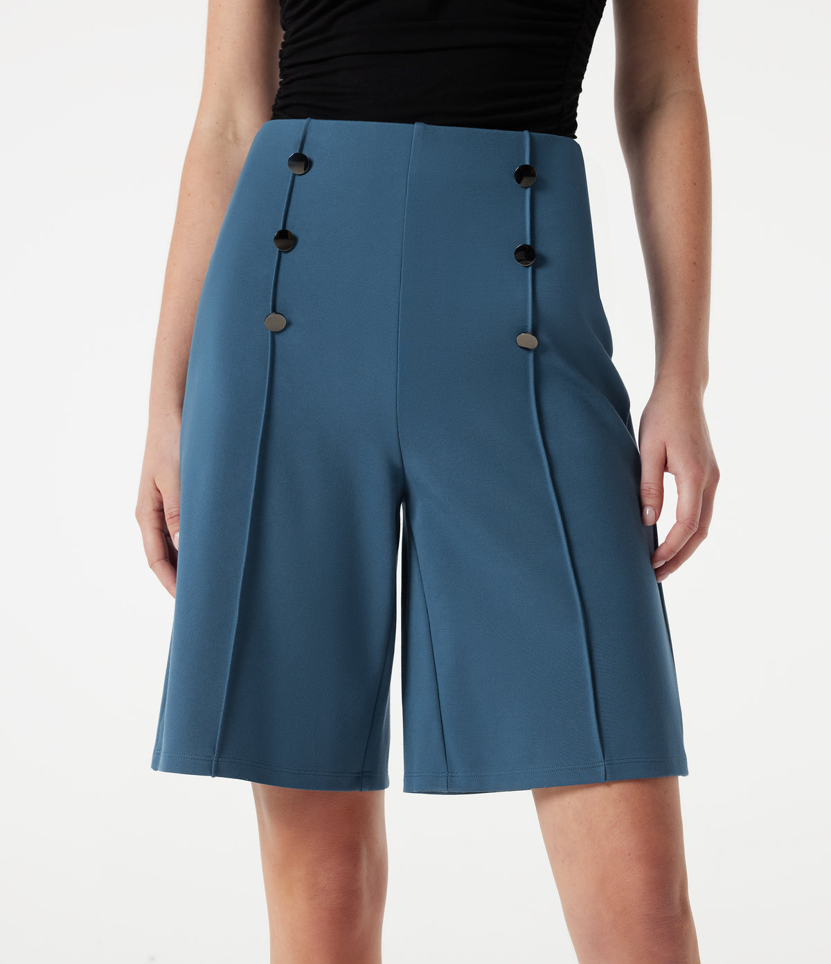 High-waisted Decorative Buttons Work Baggy Shorts with Pockets — Stellar — view 4