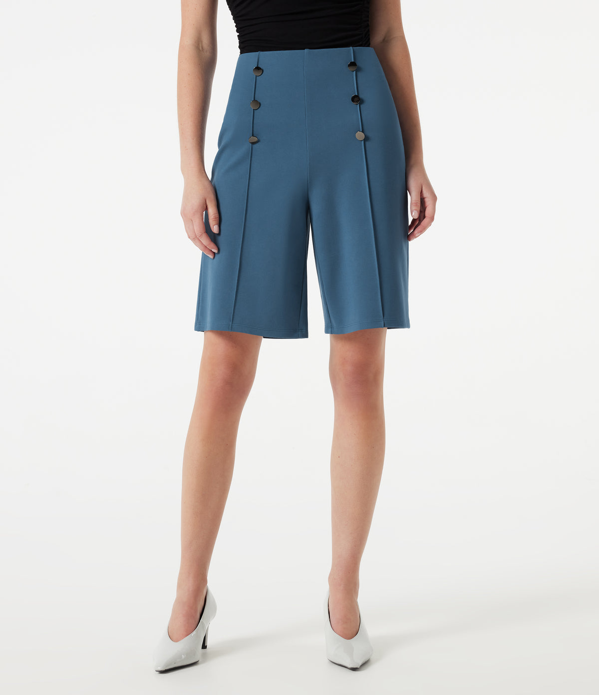 High-waisted Decorative Buttons Work Baggy Shorts with Pockets — Stellar — view 1