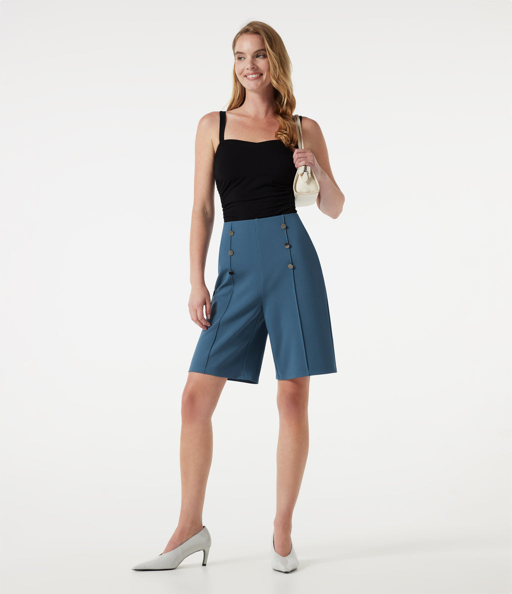 High-waisted Decorative Buttons Work Baggy Shorts with Pockets — Stellar — view 7