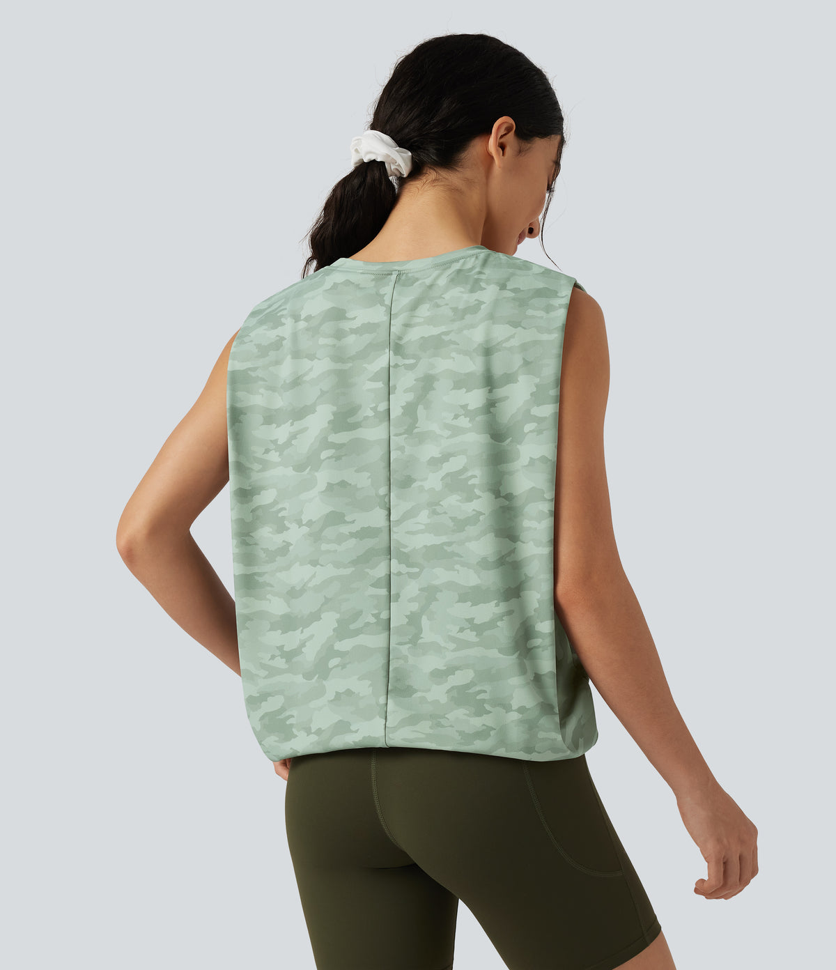 Round Neck Camo Workout Tank Top — Urban Mist Camo — view 2