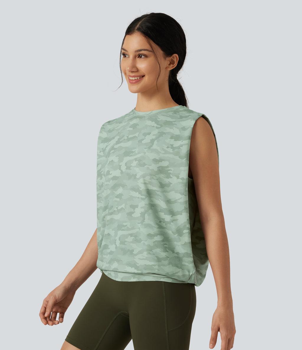 Round Neck Camo Workout Tank Top — Urban Mist Camo — view 4