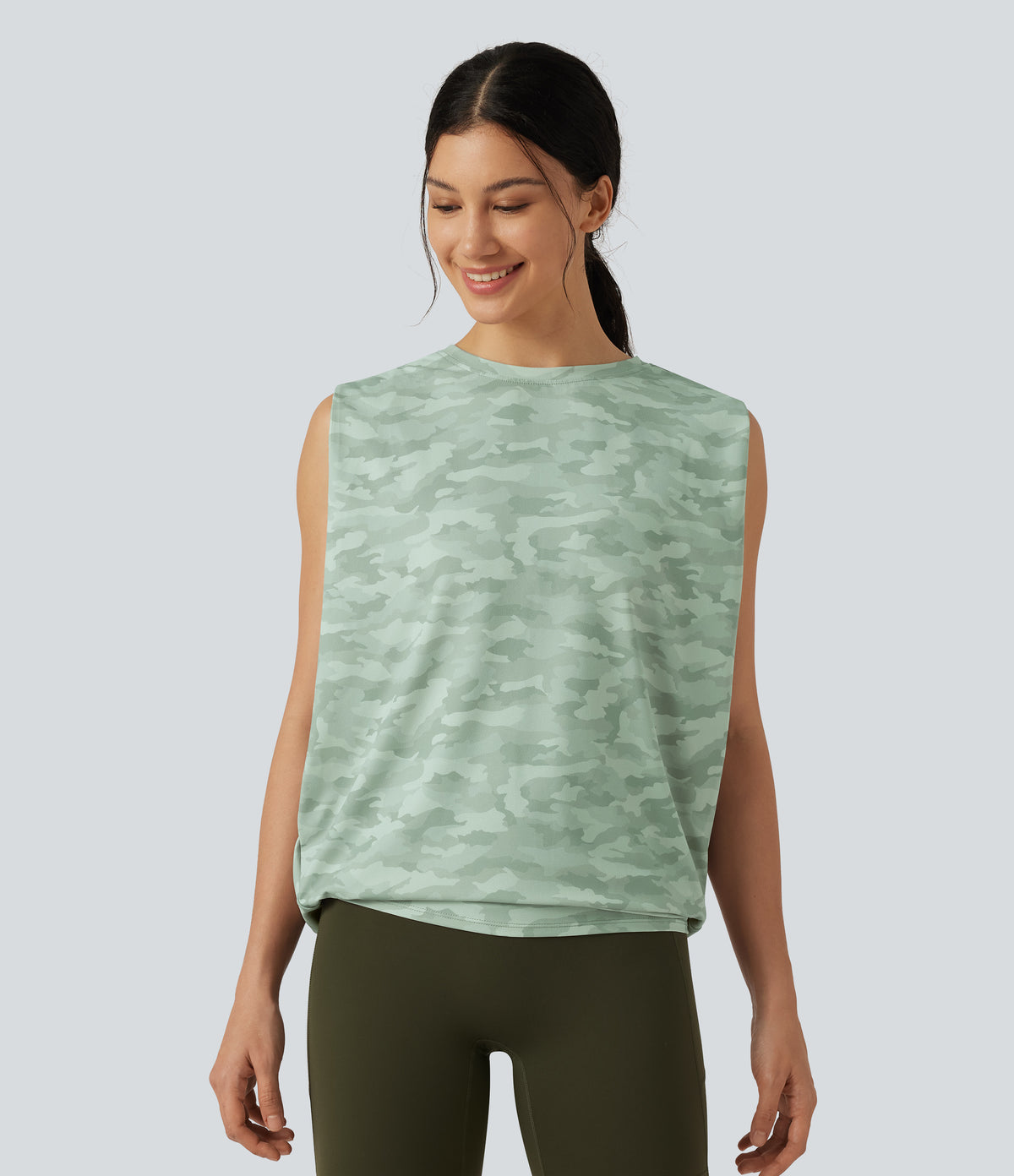 Round Neck Camo Workout Tank Top — Urban Mist Camo — view 3