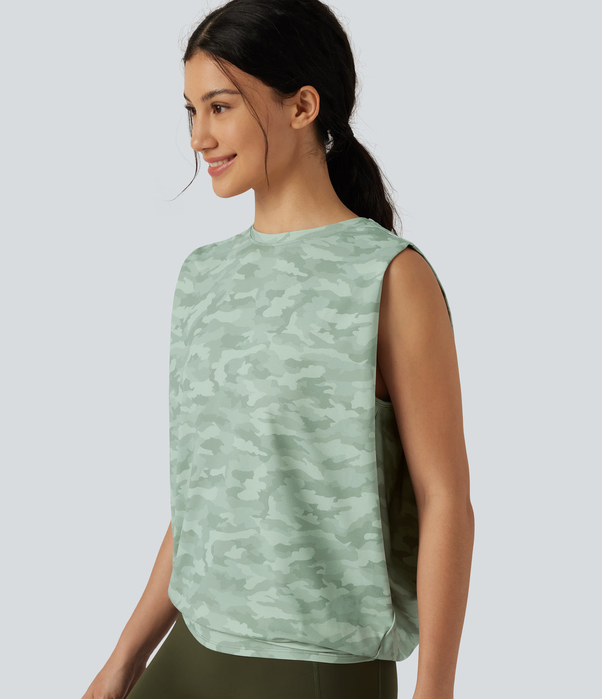 Round Neck Camo Workout Tank Top — Urban Mist Camo — view 1