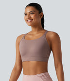 Medium Support U-Neck Backless Adjustable Buckle Molded Spacer Training Sports Bra — Dusty Rose — view 3
