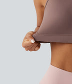 Medium Support U-Neck Backless Adjustable Buckle Molded Spacer Training Sports Bra — Dusty Rose — view 8