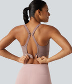 Medium Support U-Neck Backless Adjustable Buckle Molded Spacer Training Sports Bra — Dusty Rose — view 1