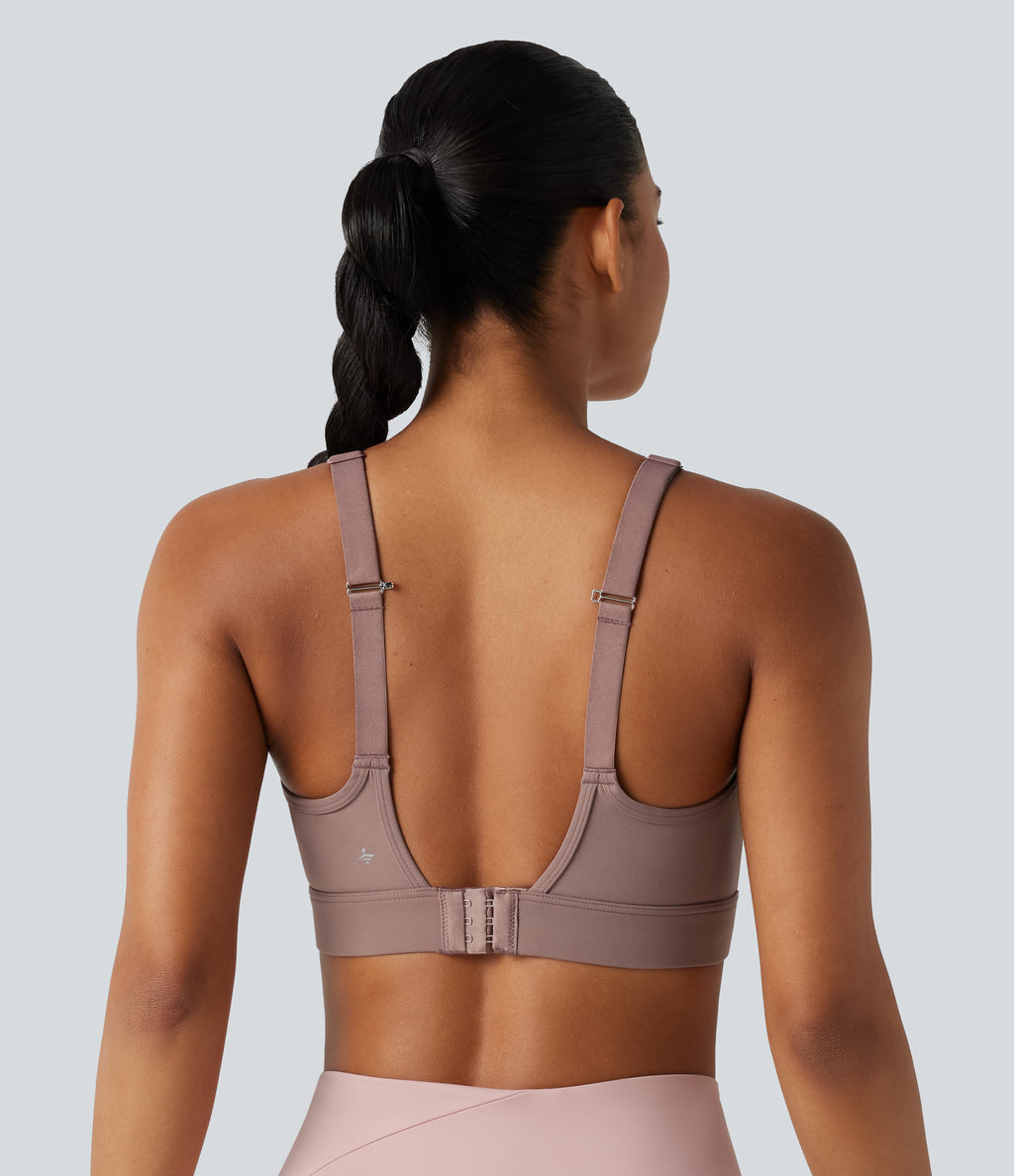 Medium Support U-Neck Backless Adjustable Buckle Molded Spacer Training Sports Bra — Dusty Rose — view 5