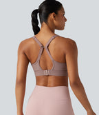 Medium Support U-Neck Backless Adjustable Buckle Molded Spacer Training Sports Bra — Dusty Rose — view 6