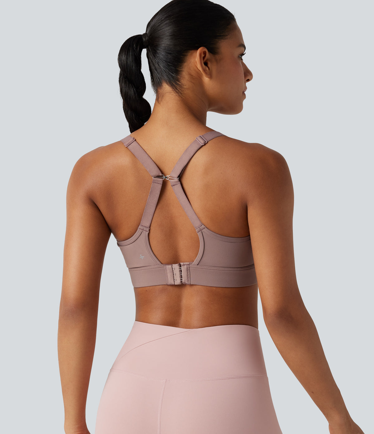 Medium Support U-Neck Backless Adjustable Buckle Molded Spacer Training Sports Bra — Dusty Rose — view 6