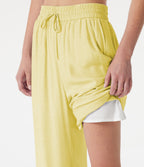 High Waisted Drawstring 2-in-1 Wide Leg Casual Linen-Blend Trousers with Pockets — Pastel Yellow — view 4