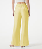 High Waisted Drawstring 2-in-1 Wide Leg Casual Linen-Blend Trousers with Pockets — Pastel Yellow — view 2