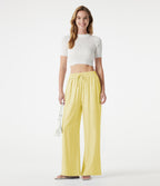 High Waisted Drawstring 2-in-1 Wide Leg Casual Linen-Blend Trousers with Pockets — Pastel Yellow — view 6