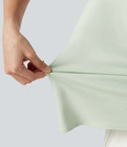 Boat Neck Cap Sleeve Tie-side Casual Linen-Blend Blouse — Phantom Green — view 6