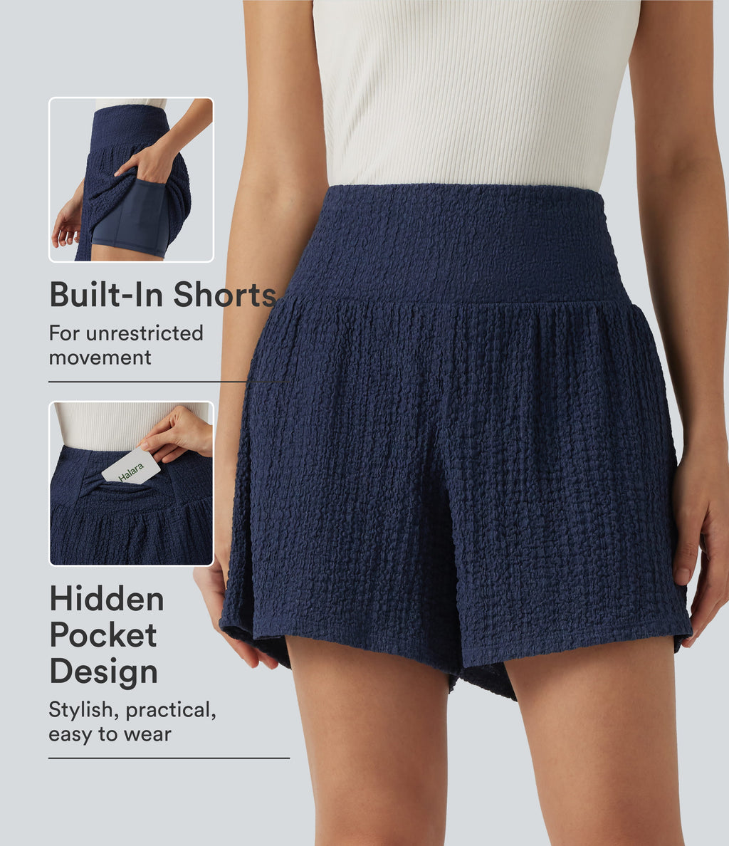 High-waisted 2-in-1 Crinkle Casual Baggy Shorts with Pockets — Spellbound — view 1