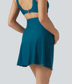 Ultra High Waisted Ruched Asymmetric Hem 2-in-1 Maternity Bikini Bottom Swimsuit — Deep Lagoon — view 2